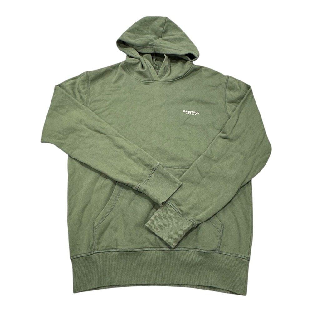 Barstool Sports Hoodie Mens Medium Olive Green Cotton Pullover Logo Sweatshirt